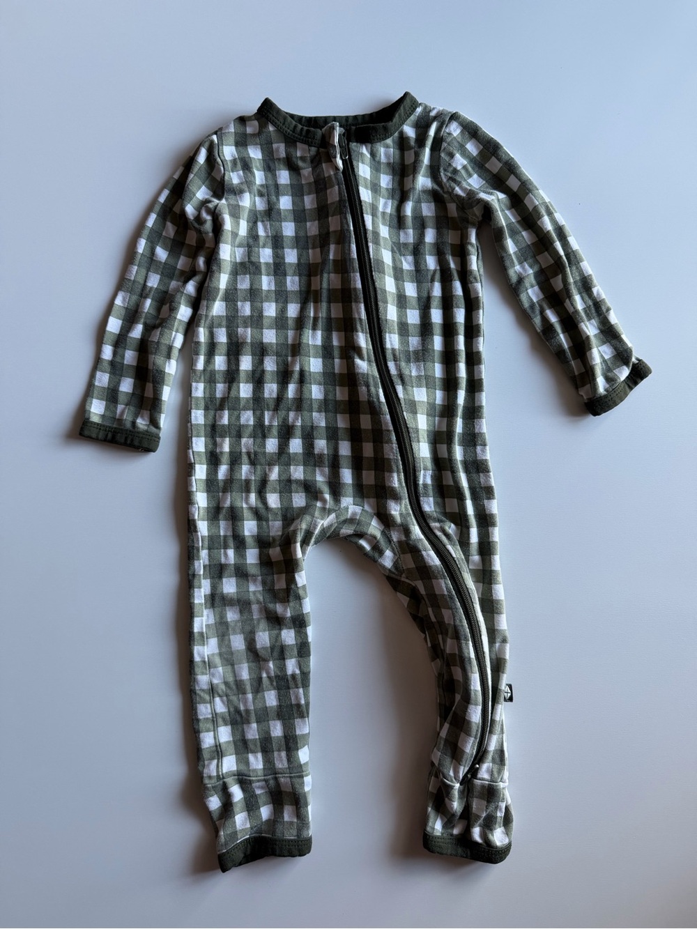 Kids Kyte baby Zip-Front Sleepwear - Olive & White Gingham